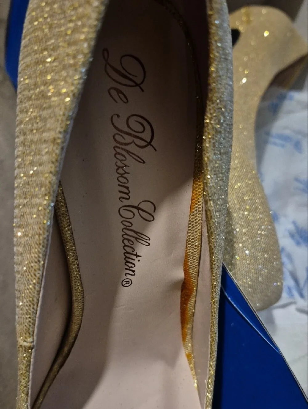 De Blossom Collection Gold Glitter Platform Stiletto Pumps